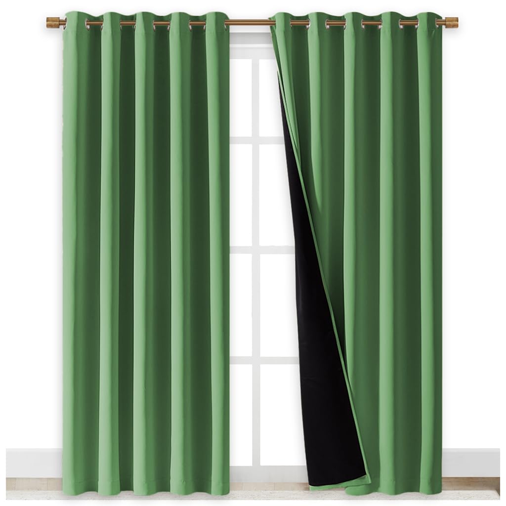 NICETOWN 100% Blackout Window Curtain Panels, Forest Green, 2 PCs, 62" Wide Each Panel, Cold and Full Light Blocking Drapes with Black Liner for Nursery, 84 inches Drop Thermal Insulated Draperies