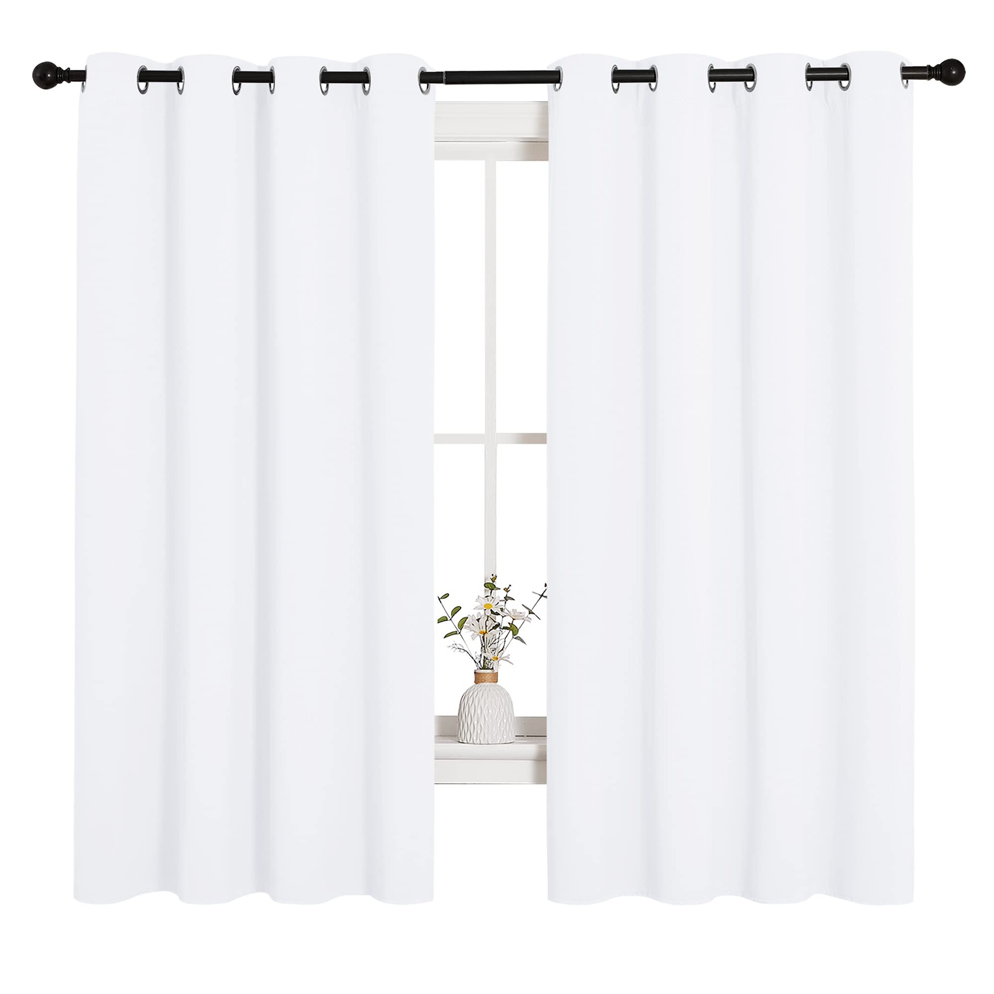 NICETOWN Draperies Curtains Panels, Blocking Out 50% Sunlight Window Treatment Curtains, Small Window Drapes for Bedroom (2 Panels, 55 by 68, White)