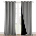 NICETOWN Total Shade Curtains and Draperies, Heavy-Duty Full Light Shading Drapes with Black Liner Backing for Villa/Hall/Dorm Window（Silver Grey, Package of 2 Panels, 52 inches Wide x 95 inches Long