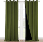 NICETOWN 100% Blackout Blinds, Set of 2, 46" x 102", Olive Green, Laundry Room Decor Window Treatment Curtains for Large Patio Sliding Door, Thermal Insulated Curtains for Bedroom