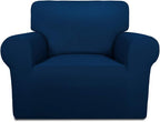PureFit Super Stretch Chair Sofa Slipcover – Spandex Non Slip Soft Couch Sofa Cover, Washable Furniture Protector with Non Skid Foam and Elastic Bottom for Kids, Pets （Chair, Navy）