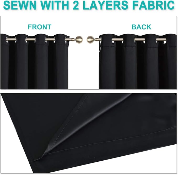 NICETOWN Room Warming Blackout Curtains 80 inches Long, Full Light Blocking Drapes with Black Liner for Nursery, Thermal Insulated Draperies for Hall, Villa (Black, 2 Pieces, 42" Wide Each Panel)