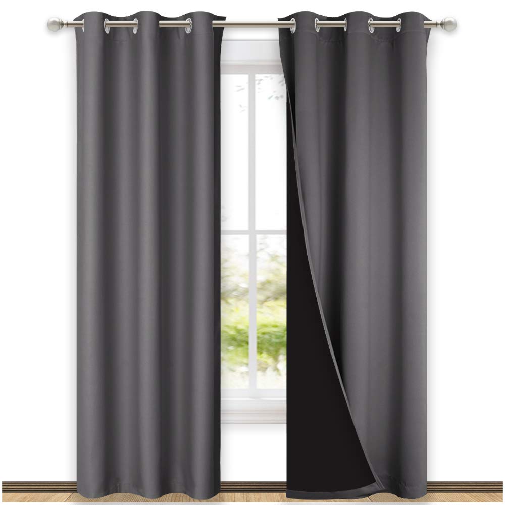 NICETOWN Room Warming Blackout Curtains 80 inches Long, Full Light Blocking Drapes with Black Liner for Nursery, Thermal Insulated Draperies for Hall, Villa (Grey, 2 Pieces, 42" Wide Each Panel)