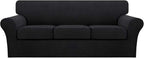 Turquoize 4 Piece Sofa Covers for 3 Cushion Couch Sofa Slipcover Soft Couch Cover for Dogs Washable Furniture Cover with 3 Individual Large Cushion Covers Feature Fabric (Large Sofa, Black)