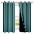 NICETOWN 100% Blackout Short Curtains with Black Liners, 2 Panels, 37" W by 63" L, Sea Teal, Solid Thermal Insulated Full Blackout 2-Layer Lined Drapes, Energy Efficiency Window Draperies for Bedroom