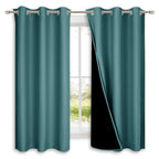 NICETOWN 100% Blackout Curtains 45 inches Long, Sea Teal, 1 Pair, 42 inches Width Each Panel, 2 Thick Layers Completely Blackout Window Treatment Thermal Insulated Lined Drapes for Small Window