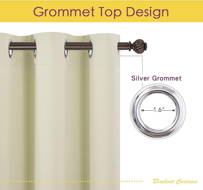 NICETOWN Room Darkening Draperies Window Curtain Panels, Thermal Insulated Grommet Room Darkening Curtains for Bedroom (Beige, 2 Panels, W70 x L108 -inch)
