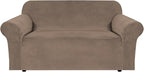 H.VERSAILTEX Stretch Velvet Loveseat Covers for 2 Cushion Couch Covers for Living Room Sofa Covers Slipcovers with Non Slip Straps Bottom, Ultra Thick Comfy Velour (Width 58"-72", Coco Mocha)