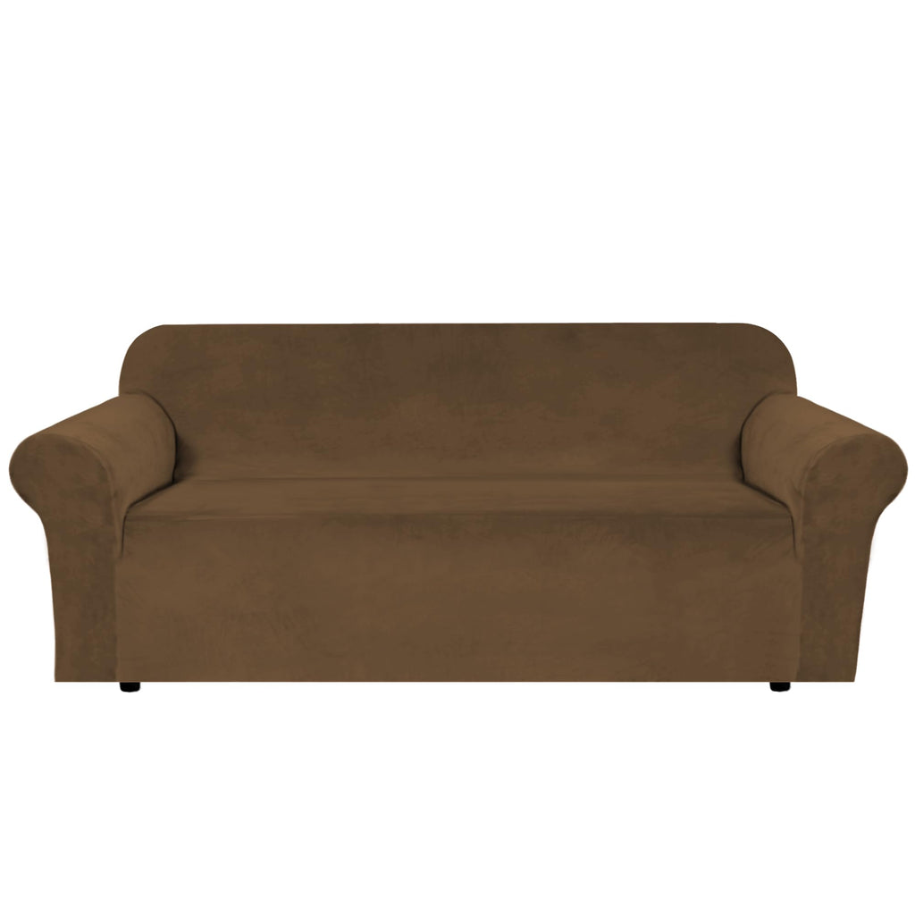 H.VERSAILTEX Stretch Velvet Sofa Covers for 3 Cushion Couch Covers Furniture Protector Soft with Non Slip Elastic Bottom, Crafted from Thick Comfy Rich Velour (Large Sofa 90"-97", Bronze Brown)