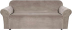 H.VERSAILTEX Stretch Velvet Sofa Covers for 3 Cushion Couch Covers Furniture Protector Soft with Non Slip Elastic Bottom, Crafted from Thick Comfy Rich Velour (Large Sofa 90"-97", Taupe)
