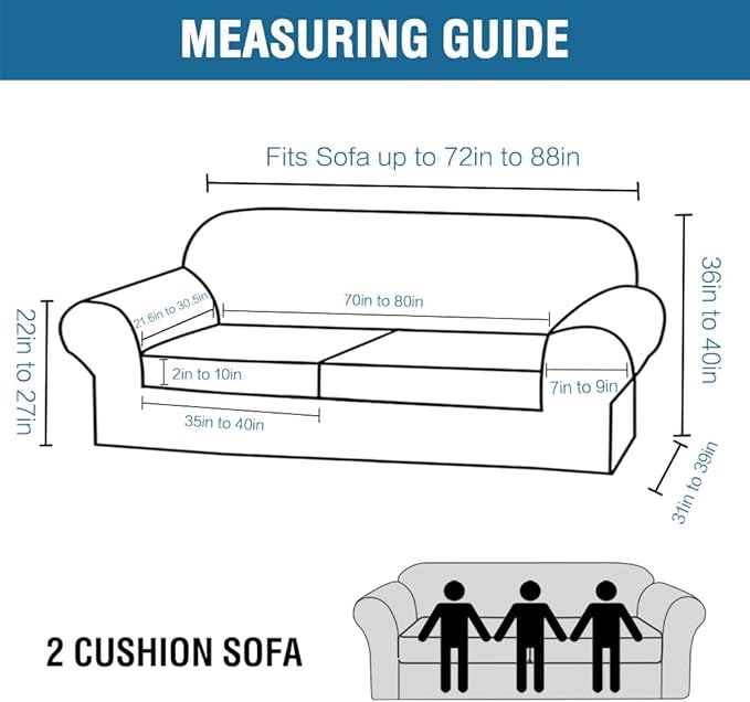 H.VERSAILTEX 3 Piece Stretch Sofa Covers for 2 Cushion Sofa Couch Covers for Living Room Sofa Slipcovers (Base Cover Plus 2 Seat Cushion Covers) Thicker Jacquard Fabric(Large Sofa, Island Fossi)