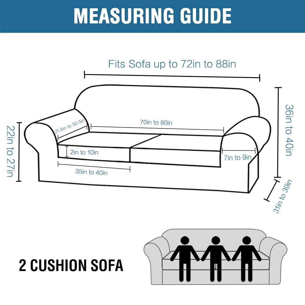 H.VERSAILTEX 3 Piece Stretch Sofa Covers for 2 Cushion Sofa Couch Covers for Living Room Sofa Slipcovers (Base Cover Plus 2 Seat Cushion Covers) Thicker Jacquard Fabric(Large Sofa, Island Fossi)