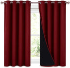 NICETOWN Kitchen Full Blackout Curtain Panels, Super Thick and Soft Insulated Window Covers, 100% Blackout Draperies with Black Backing for Cafe Window (Burgundy Red, Set of 2 PCs, 52 by 54-inch)