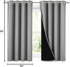 NICETOWN 100% Blackout Curtains with Black Liners, Thermal Insulated Full Blackout 2-Layer Drapes, Noise Cancellation Window Draperies for Dining Room (Silver Grey, 2 Panels, 52-inch W by 54-inch L)