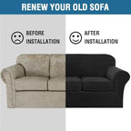 H.VERSAILTEX High Stretch Sofa Slipcover 4 Piece Cover Velvet Furniture Protector Form Fit Thick Velvet Extra Large Sofa Cover for 3 Cushion Couch Width Up to 97 Inch (Large Sofa, Jet Black)