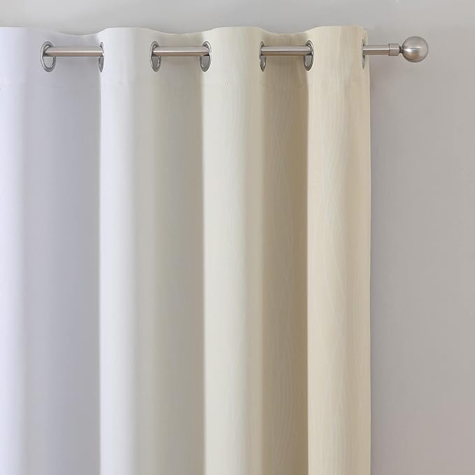 Estelar Textiler Beige and Greyish White Ombre Blackout Curtains 90 Inch Length 2 Panels Set, Thermal Insulated Drapes for Bedroom,Full Room Darkening Grommet Gradient Curtains for Living Room,52Wx90L