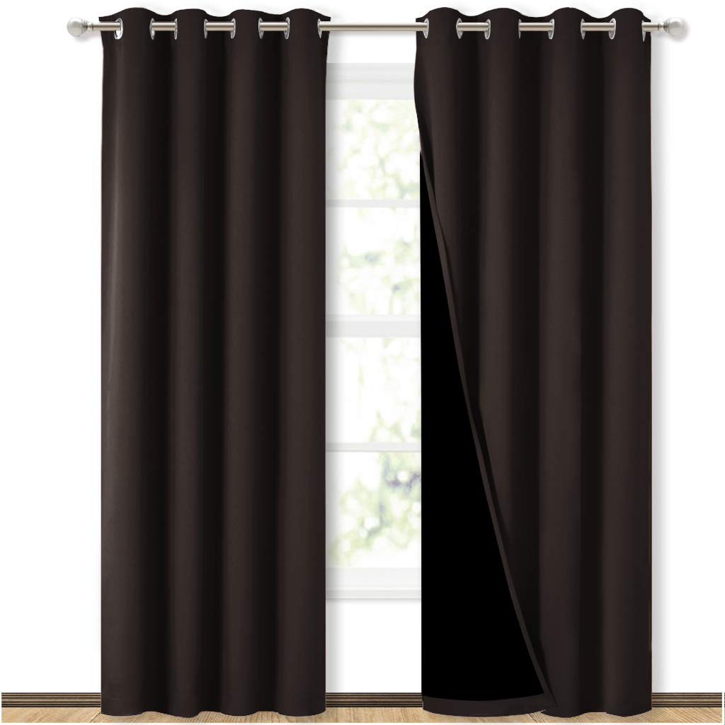 NICETOWN High End Thermal Curtains, Full Blackout Curtains 84 inches Long for Dining Room, Soundproof Window Treatment Drapes for Hall Room, Brown, 52 inches Wide Per Panel, Set of 2 Panels
