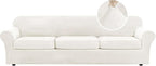 H.VERSAILTEX Modern Velvet Plush 4 Piece High Stretch Sofa Slipcover Furniture Protector Form Fit Velvet Extra Large Sofa Cover for 3 Cushion Couch Width Up to 105 Inch (XL Sofa, Porcelain White)