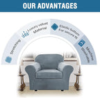 H.VERSAILTEX Rich Velvet Stretch 2 Piece Cover Chair Slipcover Sofa Cover Furniture Protector Couch Soft with Elastic Bottom Chair Couch Cover with Arms Width Up to 49 Inch(Chair, Stone Blue)