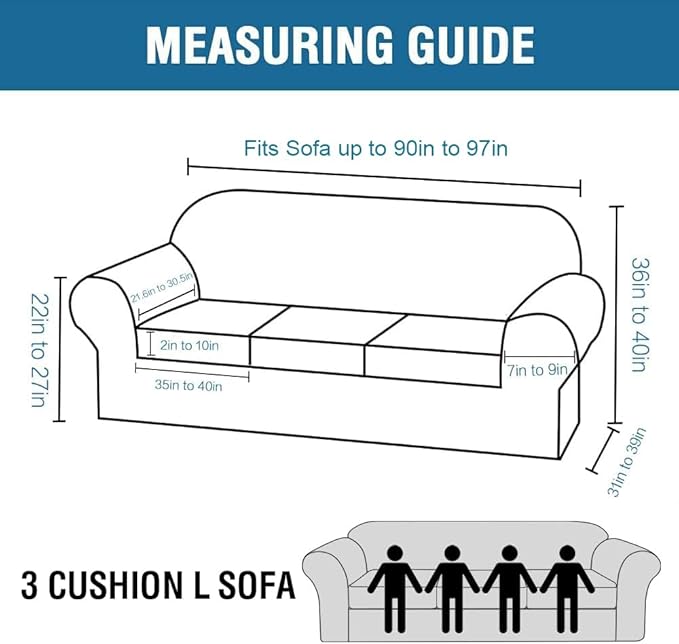 H.VERSAILTEX High Stretch Sofa Slipcover 4 Piece Cover Velvet Furniture Protector Form Fit Thick Velvet Extra Large Sofa Cover for 3 Cushion Couch Width Up to 97 Inch (Large Sofa, Porcelain White)