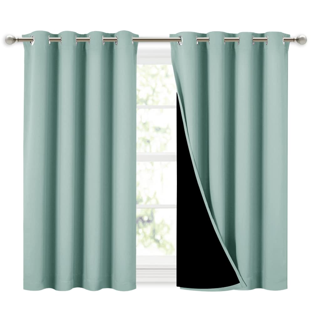 NICETOWN Aqua Blue 100% Blackout Curtains 45 inches Long, 2 Thick Layers Completely Blackout Window Treatment Thermal Insulated Lined Drapes for Small Window (1 Pair, 52 inches Width Each Panel)