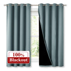 NICETOWN 100% Blackout Curtains with Black Liners, Thermal Insulated Full Blackout 2-Layer Lined Drapes, Energy Efficiency Window Draperies for Bedroom (Greyish Blue, 2 Panels, 52-inch W by 63-inch L)