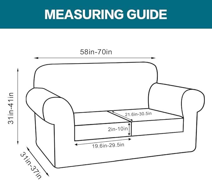 Turquoize 3 Piece Sofa Covers for 2 Cushion Couch Sofa Slipcover Soft Couch Cover for Dogs-Washable Sofa Furniture Covers with 2 Individual Cushion Covers, Thick Jacquard Fabric (Loveseat, Deep Teal)