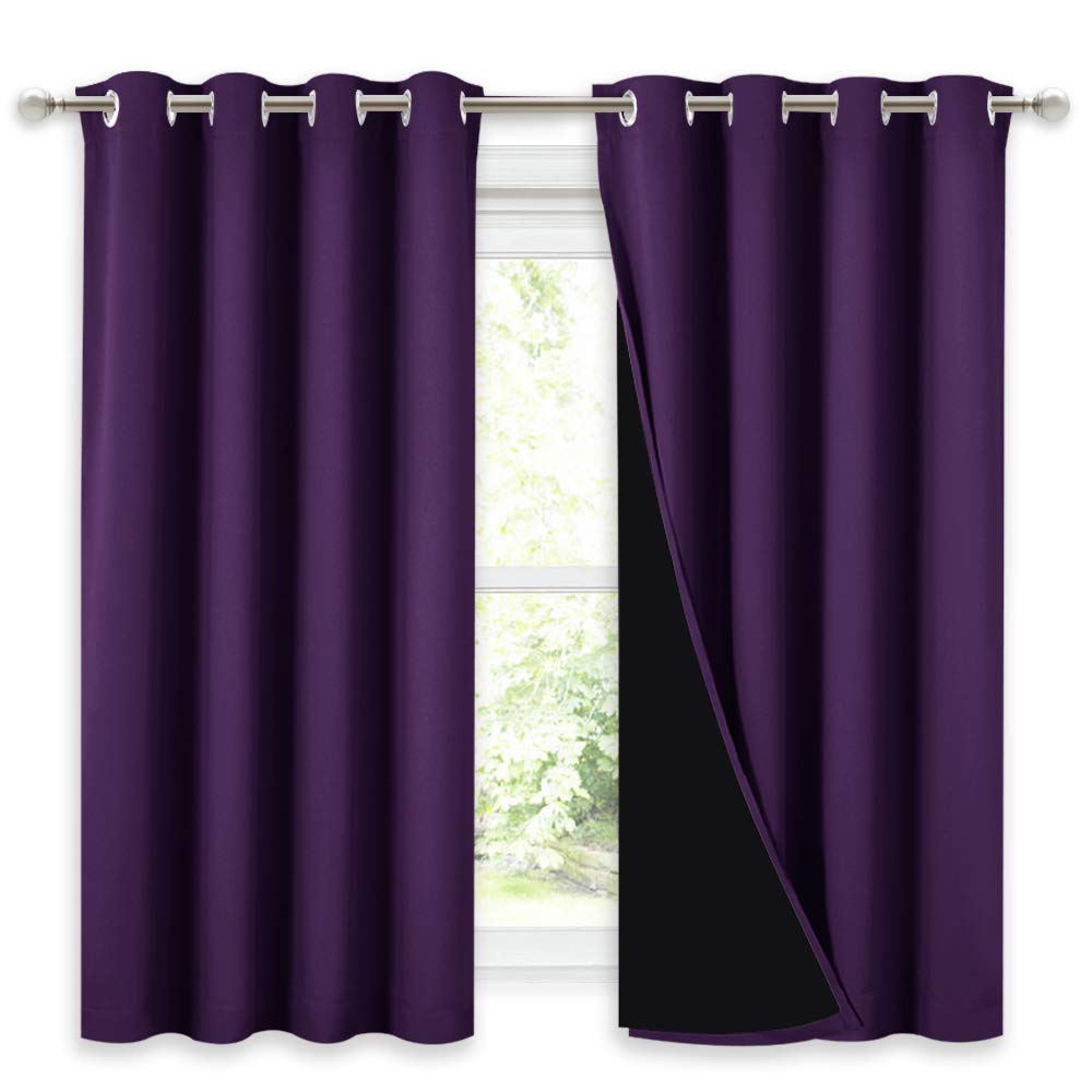 NICETOWN Kitchen Full Blackout Curtain Panels, Super Thick and Soft Insulated Window Covers, 100% Blackout Draperies with Black Backing for Cafe Window (Royal Purple, Set of 2 PCs, 52 by 54-inch)