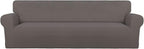 PureFit Super Stretch 4 Seater Sofa Slipcover – Spandex Non Slip Soft Couch Sofa Cover, Washable Furniture Protector with Non Skid Foam and Elastic Bottom for Kids, Pets （XX Large, Taupe）