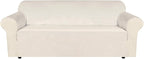 H.VERSAILTEX Stretch Velvet Sofa Covers for 3 Cushion Couch Covers Sofa Slipcovers Furniture Protector Soft with Non Slip Elastic Bottom, Crafted from Thick Comfy Rich Velour (Sofa 72"-90", Ivory)