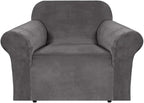 H.VERSAILTEX Stretch Velvet Armchair Cover Couch Covers 1 Cushion Chair Slipcover for Living Room Furniture Cover Crafted from Thick Comfy Rich Velour (Chair 31"-49", Gray)