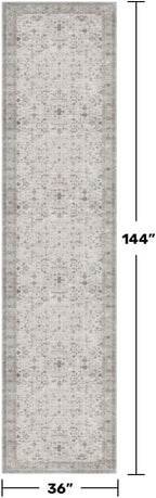 Hazo Haus Light Gray Kitchen Rug 12 ft Long - Modern Boho Eclectic Floral Geometric Decor, Washable Low Pile Non-Slip Extra Long Wide Runner Rugs for Hallway, 3x12