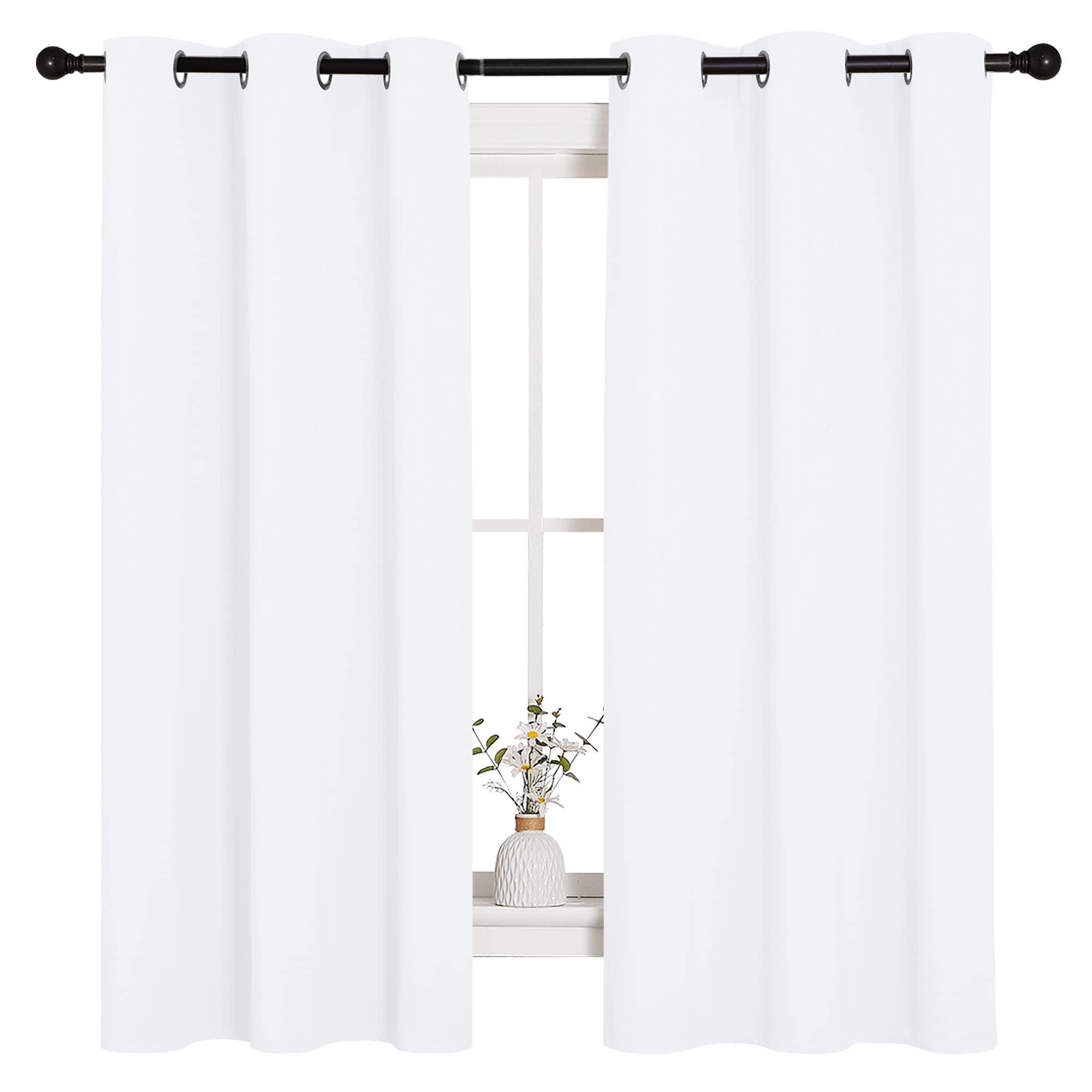 NICETOWN White Window Curtain Panels - 50% Light Blocking Curtains for Bedroom & Dining Room Window (Set of 2, 42 inches x 63 inches)