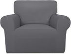 PureFit Super Stretch Chair Sofa Slipcover – Spandex Non Slip Soft Couch Sofa Cover, Washable Furniture Protector with Non Skid Foam and Elastic Bottom for Kids, Pets （Chair, Gray ）