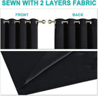NICETOWN High-End Thermal Kitchen Curtains, Black, 37" Wide Per Panel, Set of 2 Panels, Full Blackout Curtains 70 Inches Long for Dining Room, Soundproof Window Treatment Drapes for Hall Room