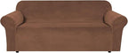 H.VERSAILTEX Stretch Velvet Sofa Covers for 3 Cushion Couch Covers Furniture Protector Soft with Non Slip Elastic Bottom, Crafted from Thick Comfy Rich Velour (Large Sofa 90"-97", Caramel)