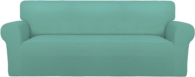 PureFit Super Stretch Sofa Slipcover – Spandex Non Slip Soft Couch Sofa Cover, Washable Furniture Protector with Non Skid Foam and Elastic Bottom for Kids, Pets （Oversized Sofa, Cyan）