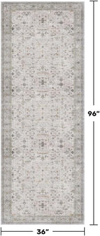 Hazo Haus Floral 3x8 Wide Hallway Runner - Light Gray with Taupe Accent, Boho Eclectic Decor, Washable Low Pile Non Slip Stain Resistant Rug for Long Kitchen, Large Bathroom, Hall Way