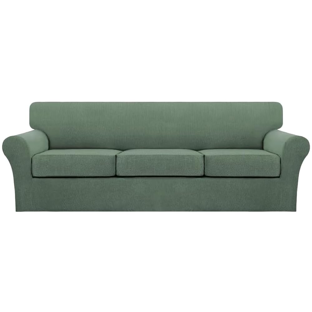 Turquoize 4 Piece Sofa Covers for 3 Cushion Couch Sofa Slipcover Soft Couch Cover for Dogs Washable Furniture Cover with 3 Individual Large Cushion Covers Feature Fabric (Large Sofa, Loden Frost)