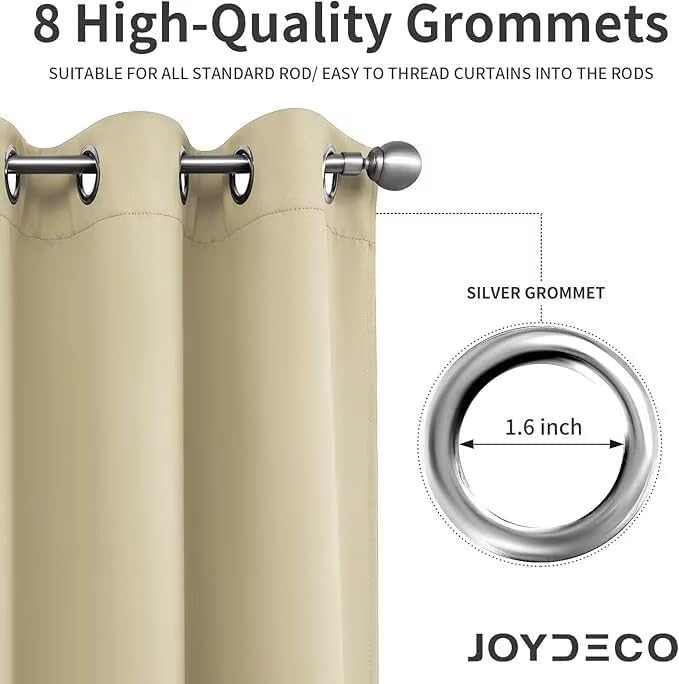 Joydeco Blackout Curtains for Bedroom 90 inch Long 2 Panels, Thermal Insulated Room Darkening Curtains with Grommets, Soft Window Drapes for Living Room (W52 x L90 Inch, Beige)