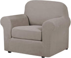 H.VERSAILTEX Stretch Chair Slipcovers 2 Pieces Armchair Cover Furniture Protector Chair Covers for Living Room Fit Chair Width Up to 47 Inches, Jacquard Spandex High Spandex Fabric(Chair, Taupe)