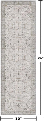 Hazo Haus Light Gray Washable 2'6"x8' Wide Runner Rugs for Kitchen, Bathroom, Hallway, Non-Slip & Stain Resistant Long Floor Rug, Neutral Boho Floral Décor
