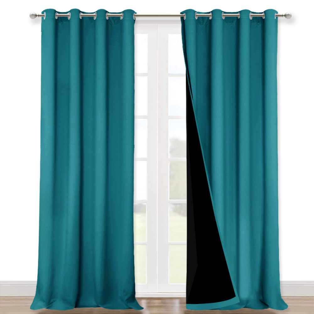 NICETOWN Full Shading Curtains for Windows, Super Heavy-Duty Black Lined Blackout Curtains for Bedroom, Privacy Assured Window Treatment (Peacock Teal, Pack of 2, 52 inches W x 95 inches L)