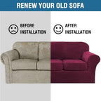 H.VERSAILTEX Velvet 4 Piece High Stretch Sofa Slipcover Cover Furniture Protector Form Fit Thick Velvet Extra Large Sofa Cover for 3 Cushion Couch Width Up to 105 Inch(XL Sofa, Wine/Burgundy)