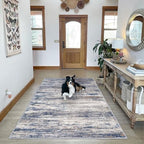 KOZYFLY Area Rug 6x9 Modern Ombre Thin Rugs for Living Room, Washable Large Rugs Non-Slip Soft Striped Rug for Bedroom, Print Grey-Blue Abstract Carpet for Laundry/Kid Room