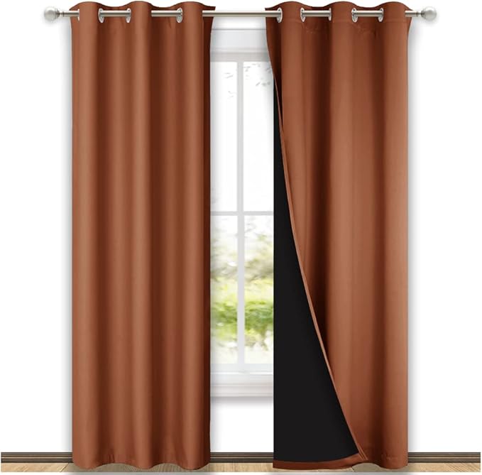 NICETOWN Burnt Orange Blackout Curtains 84 inches Long, Full Light Blocking Drapes with Black Liner for Nursery, Thermal Insulated Draperies for Hall, Villa (2 Pieces, 42" Wide Each Panel)