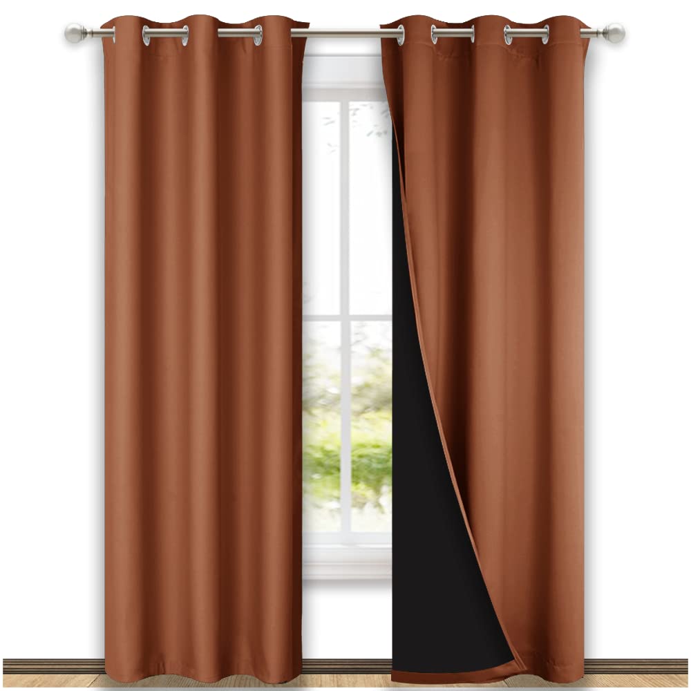 NICETOWN Full Shade Curtain Panels, 37" Wide x 80" Long, Burnt Orange, Pair of Thermal Insulated & Energy Efficiency Blackout Drapes for Living Room, Lined Silky Performance Window Dressing