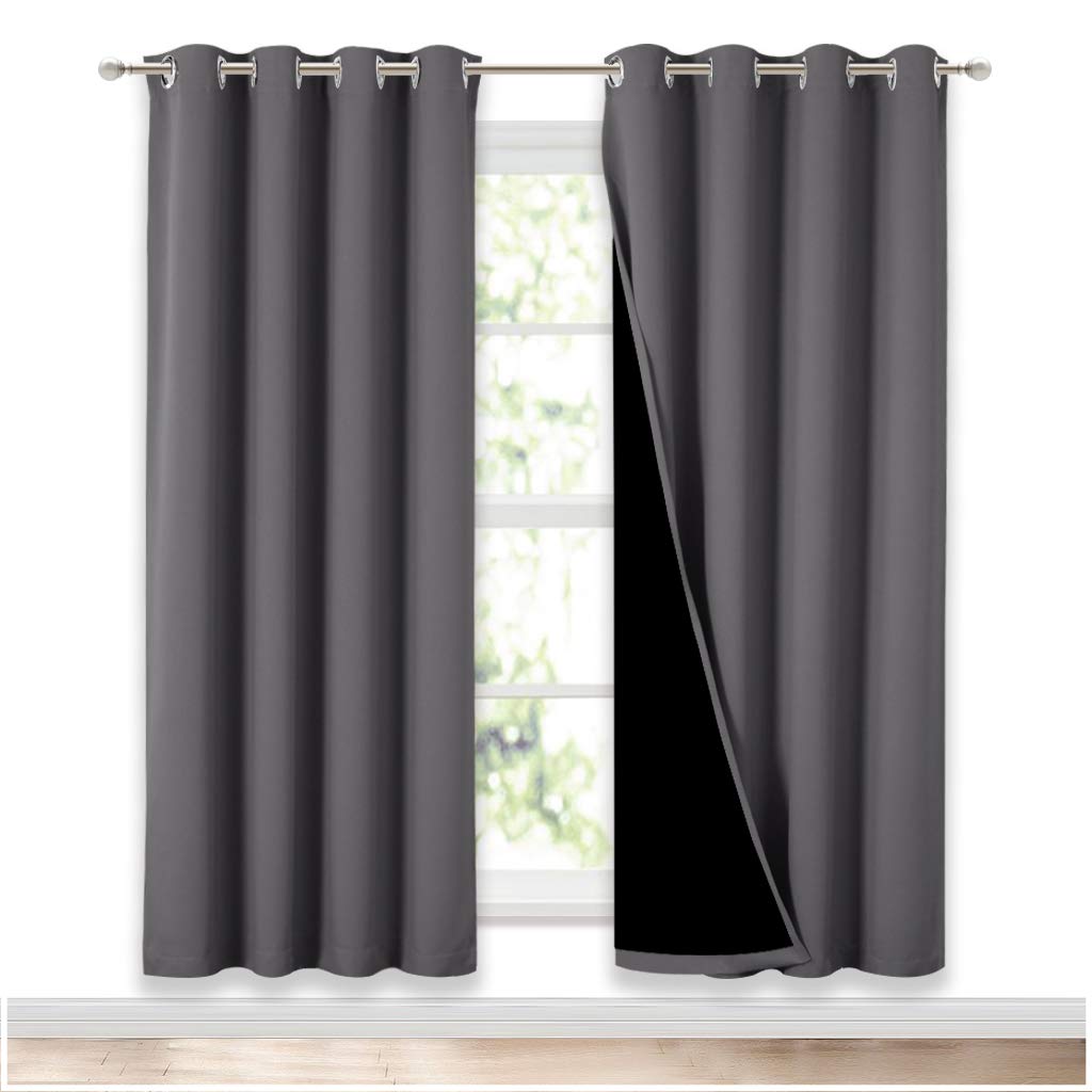 NICETOWN Grey Full Shade Curtain Panels, Pair of Energy Smart & Noise Blocking Out Blackout Drapes for Dining Room Window, Thermal Insulated Guest Room Lined Window Dressing(Gray, 52 x 72 inch)
