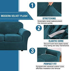 H.VERSAILTEX Real Velvet Plush 3 Piece Stretch Sofa Covers Couch Covers for 2 Cushion Couch Sofa Slipcovers Width Up to 90 Inch Feature Thick Soft Stay in Place (Large Sofa, Deep Teal)