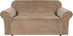 H.VERSAILTEX Stretch Velvet Loveseat Covers for 2 Cushion Couch Covers for Living Room Sofa Covers Slipcovers with Non Slip Straps Bottom, Ultra Thick Comfy Velour (Width 58"-72", Camel)